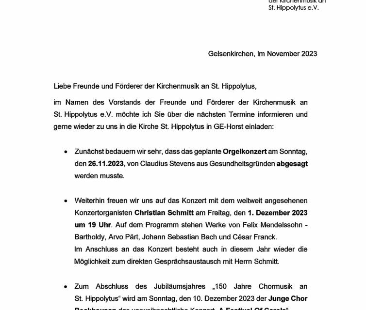 Förderverein „Musik“ informiert: