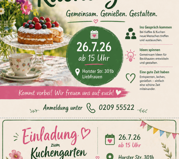 Kuchengarten 26.7.26, ab 15:00 Uhr – Liebfrauen, Horster Str. 301b – BITTE ANMELDEN unter 0209 555 22