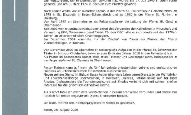 Pastor Gregor Matena, Pastor i.R. ist verstorben